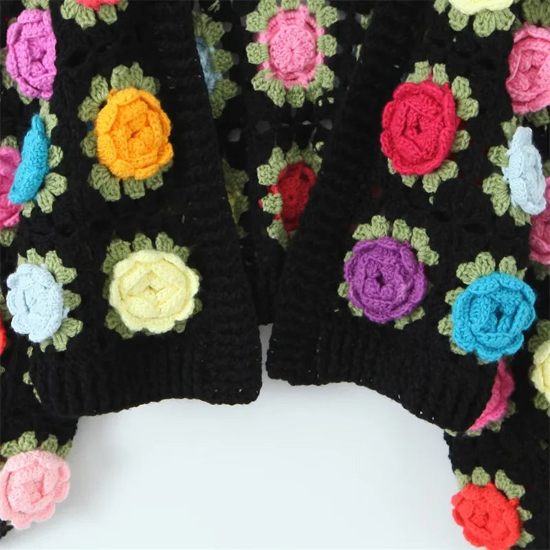 3D Rose Handmade Crochet Cardigan - Festigal