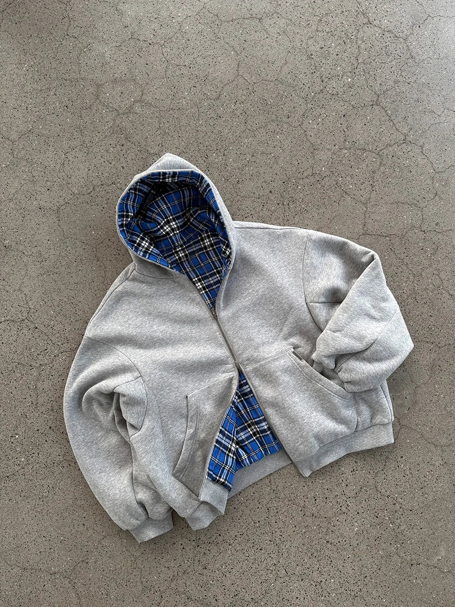 Men's Grey & Blue Check Hoodie