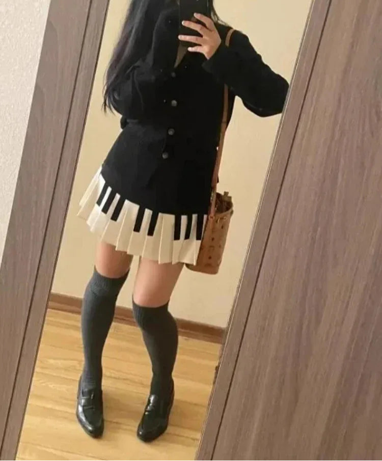 Piano Pleated Mini Skirt for Music Lovers - Festigal Fashion