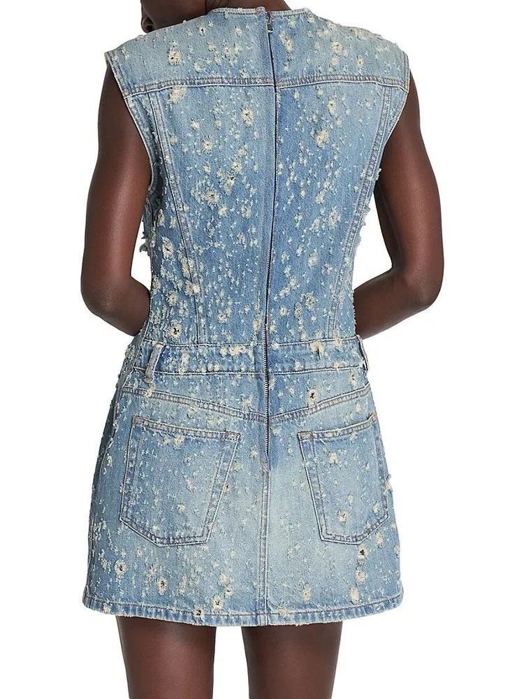 Distressed Denim A-Line Dress