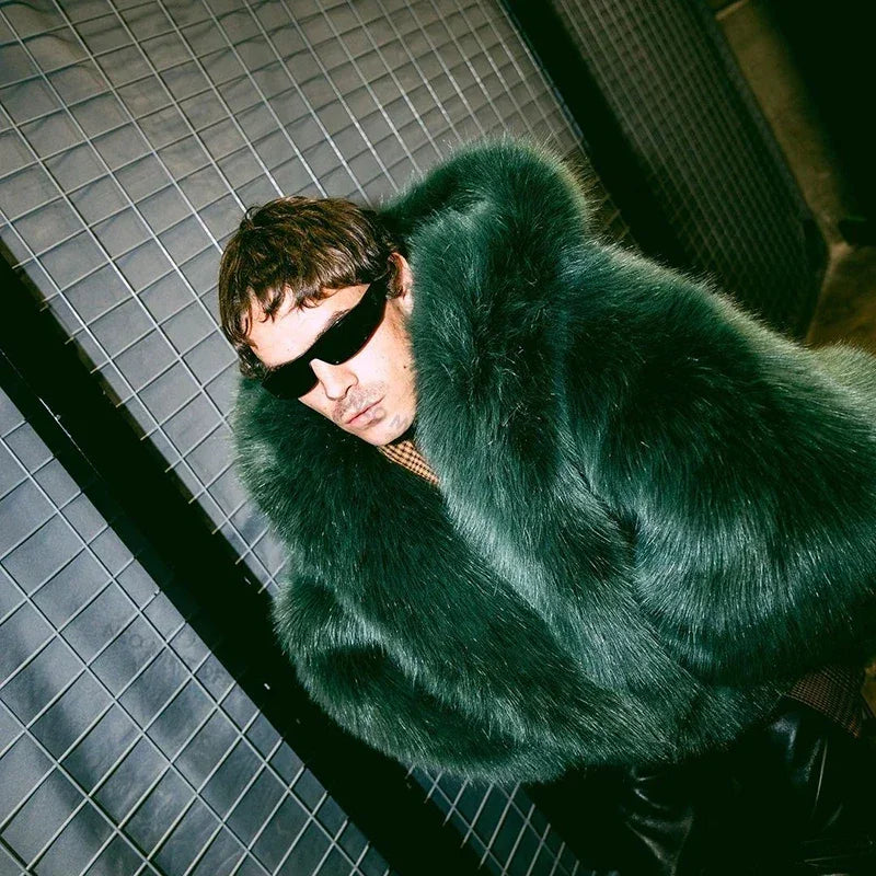 Hooded Batwing Faux Fur Coat - Festigal