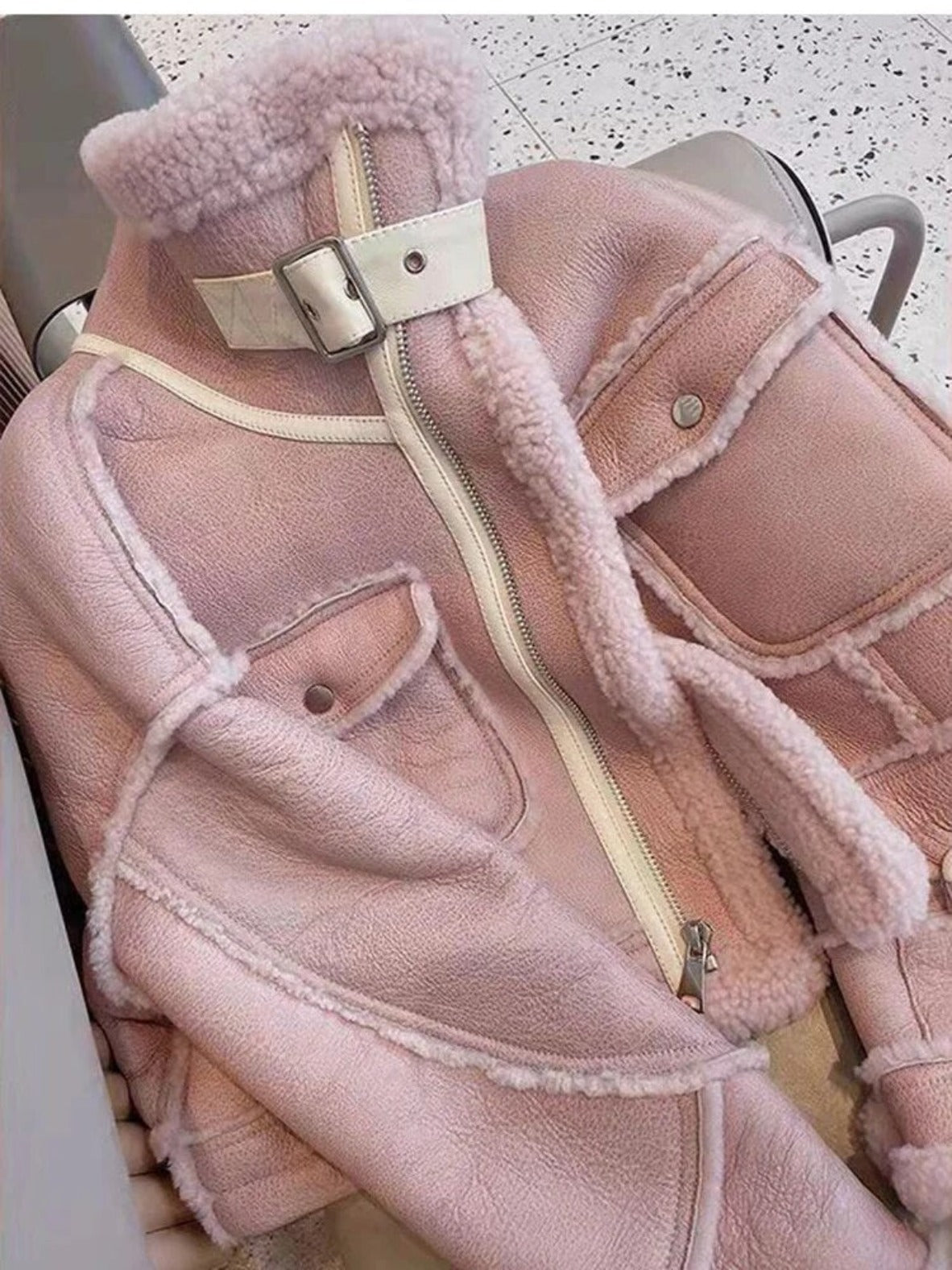 Pink Faux Sheepskin Jacket - Festigal