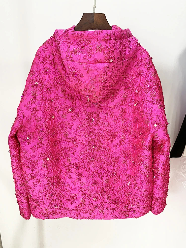 Pink Beaded Floral Hoodie