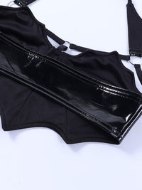 Black Bat Leather Look Crop Top