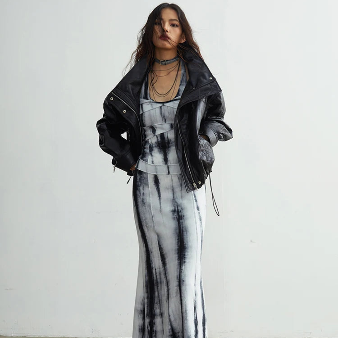 Vegan Leather Mongolian Fur Trim Jacket - Festigal