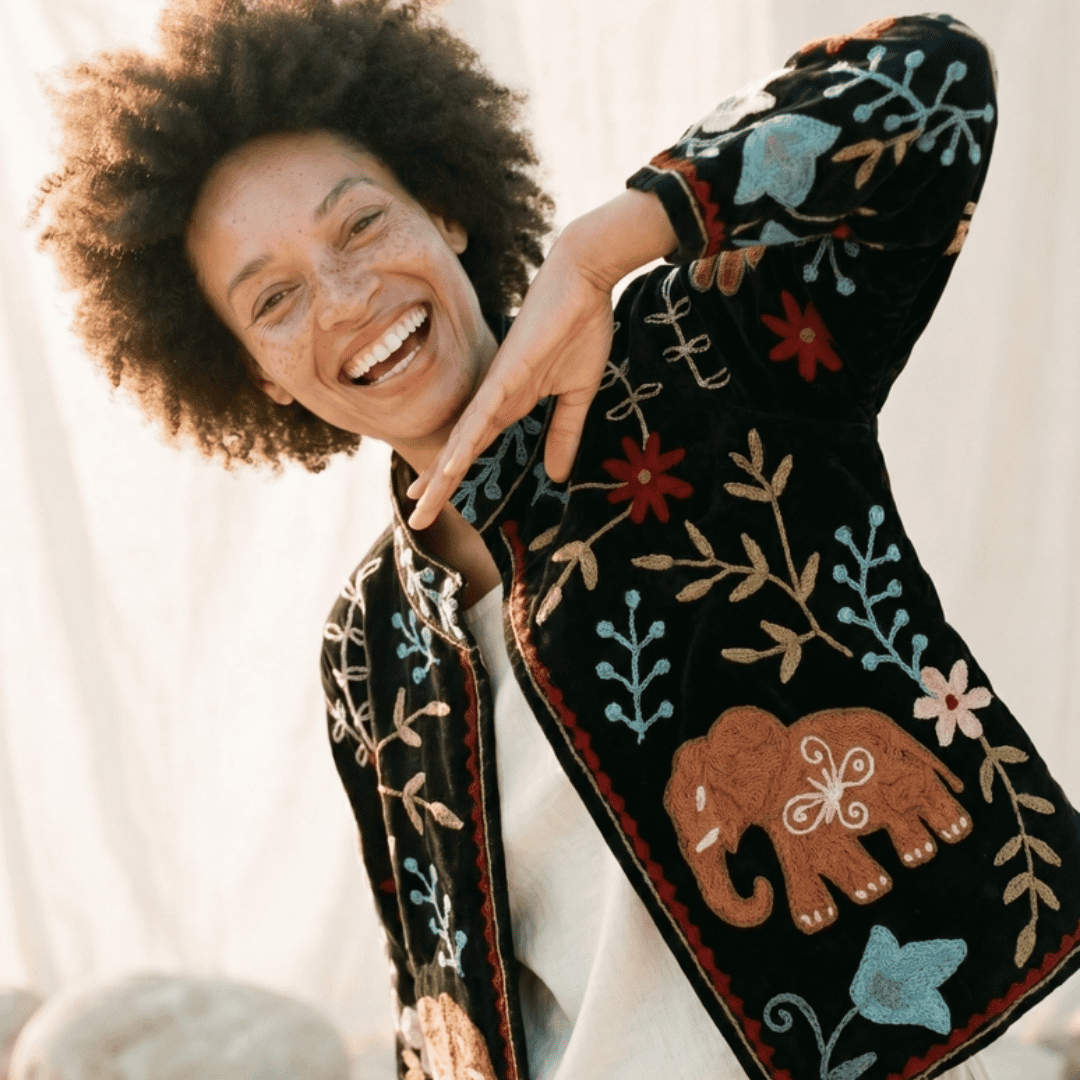 Embroidered Velvet Elephant Kimono