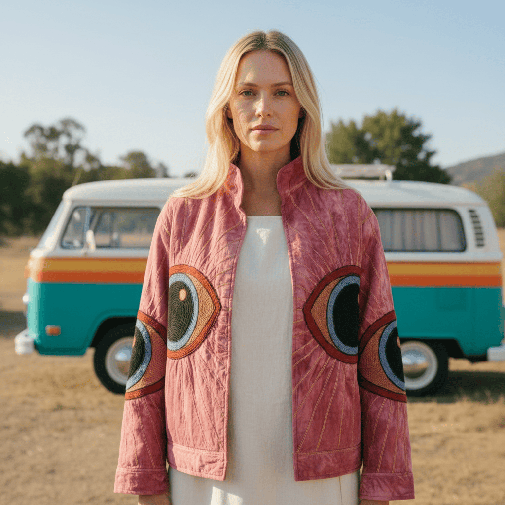 Pink Velvet Embroidered Eye Jacket
