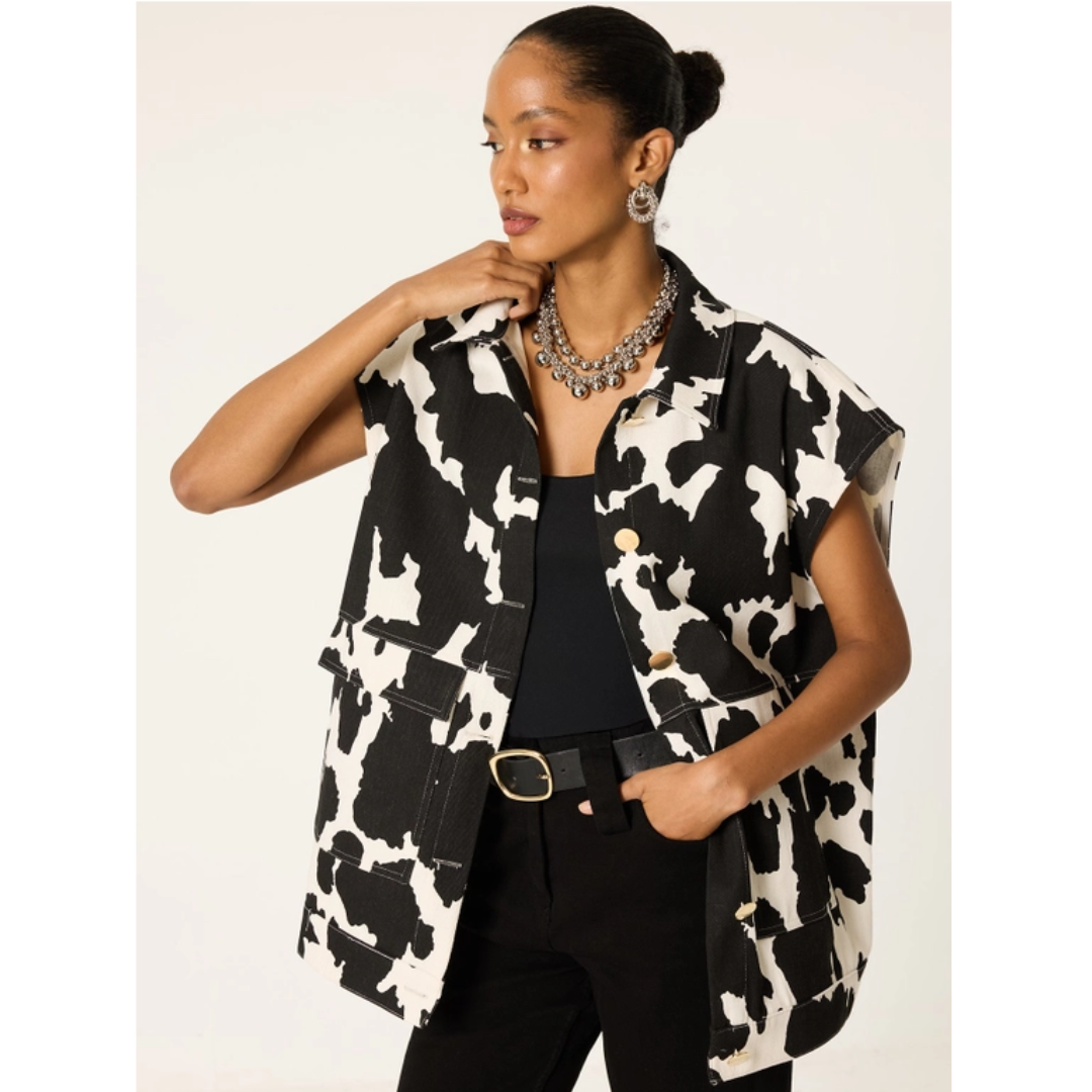 Cow Print Gabardine Vest