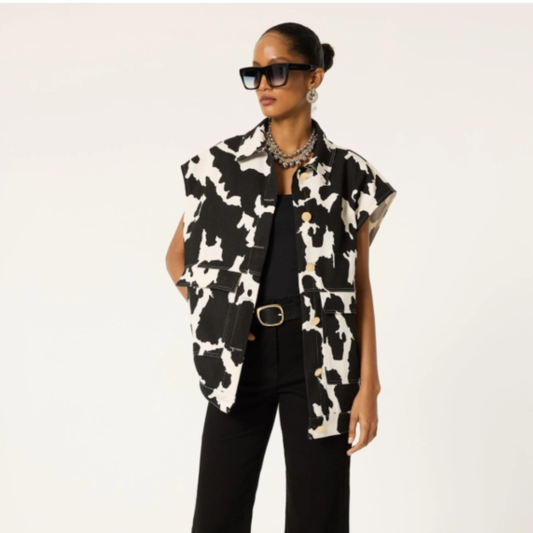 Cow Print Gabardine Vest