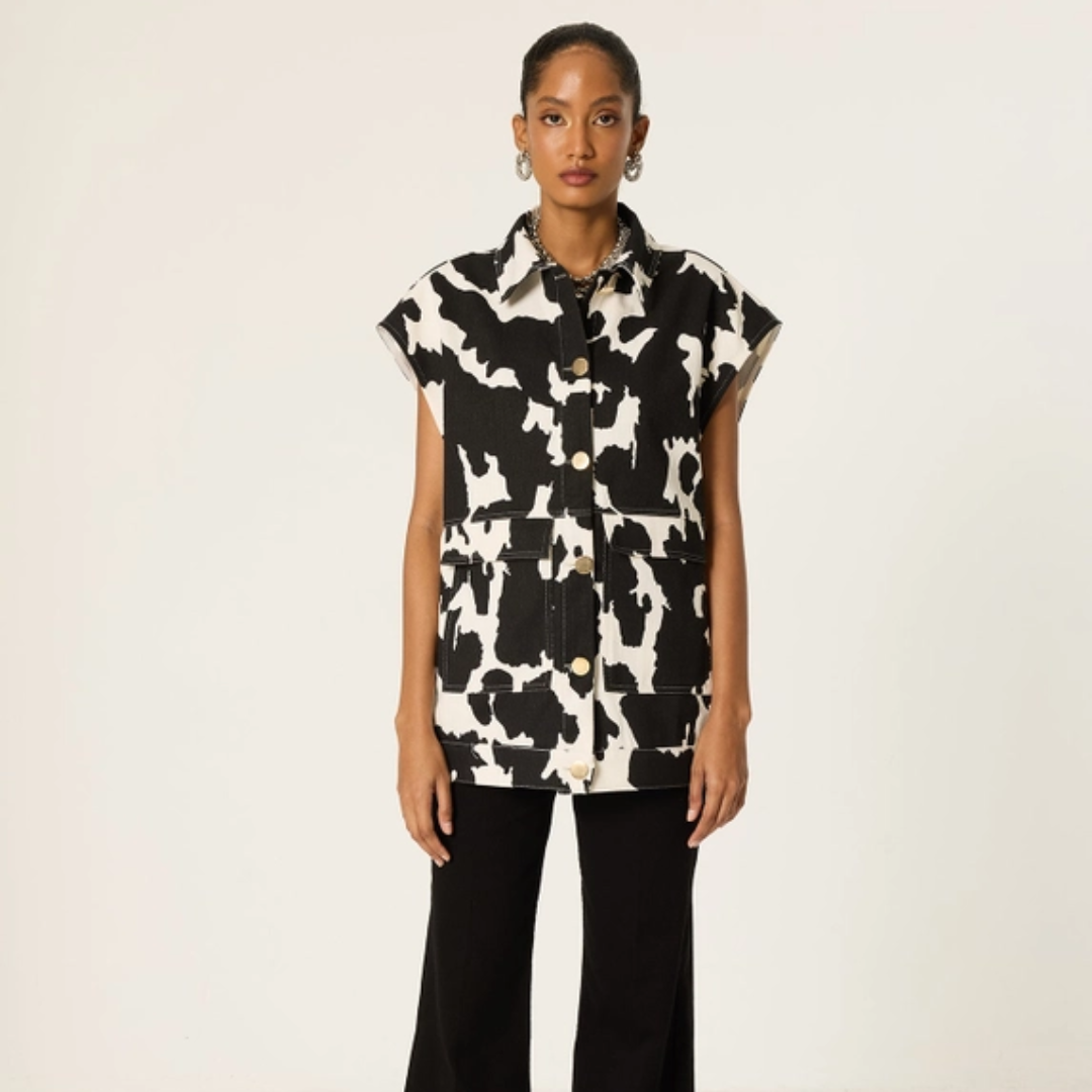 Cow Print Gabardine Vest