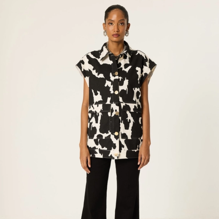 Cow Print Gabardine Vest