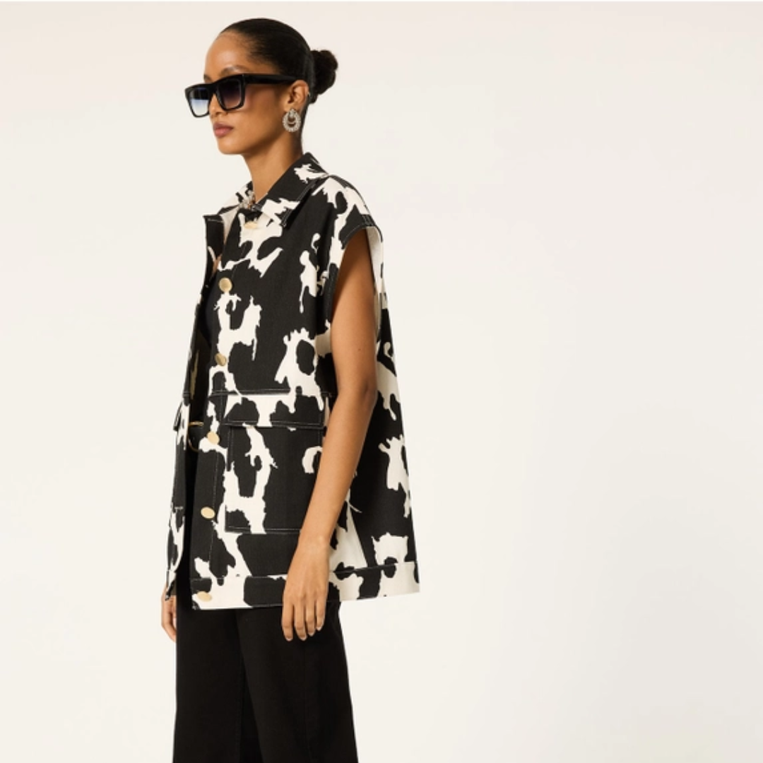 Cow Print Gabardine Vest