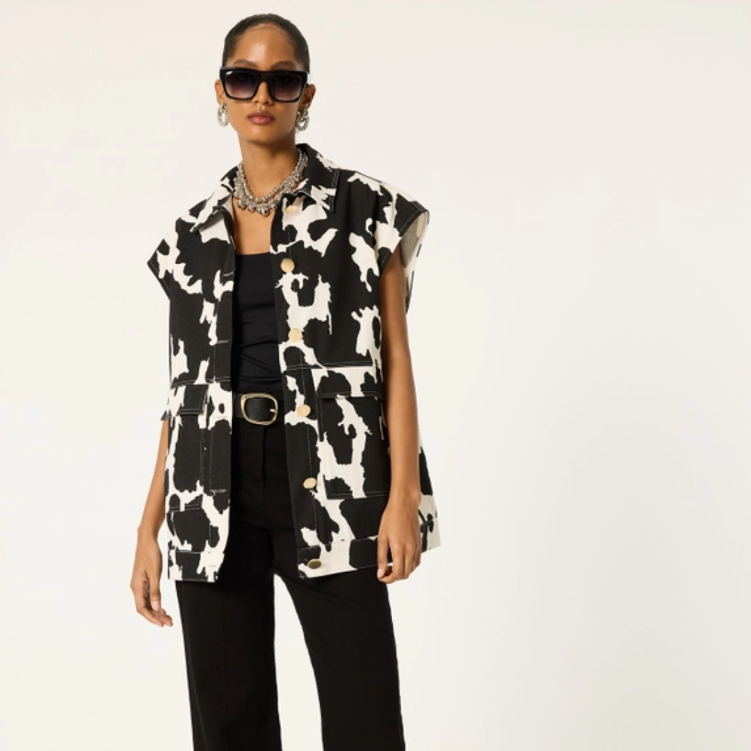 Cow Print Gabardine Vest