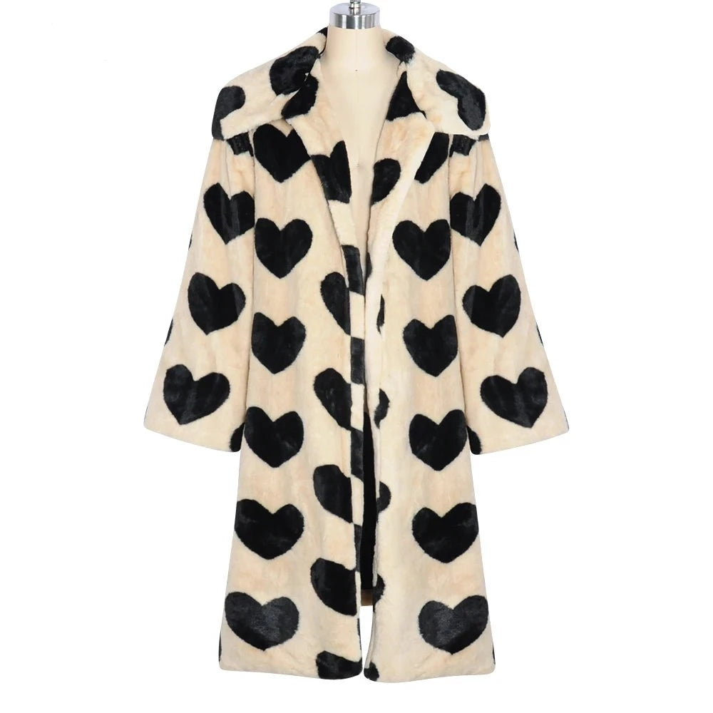 Faux Fur Heart Long Winter Coat - Festigal