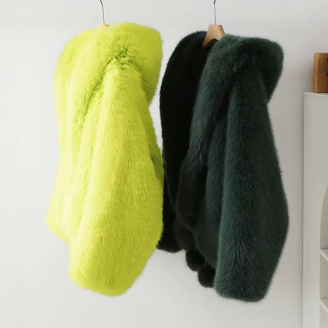 Hooded Batwing Faux Fur Coat - Festigal