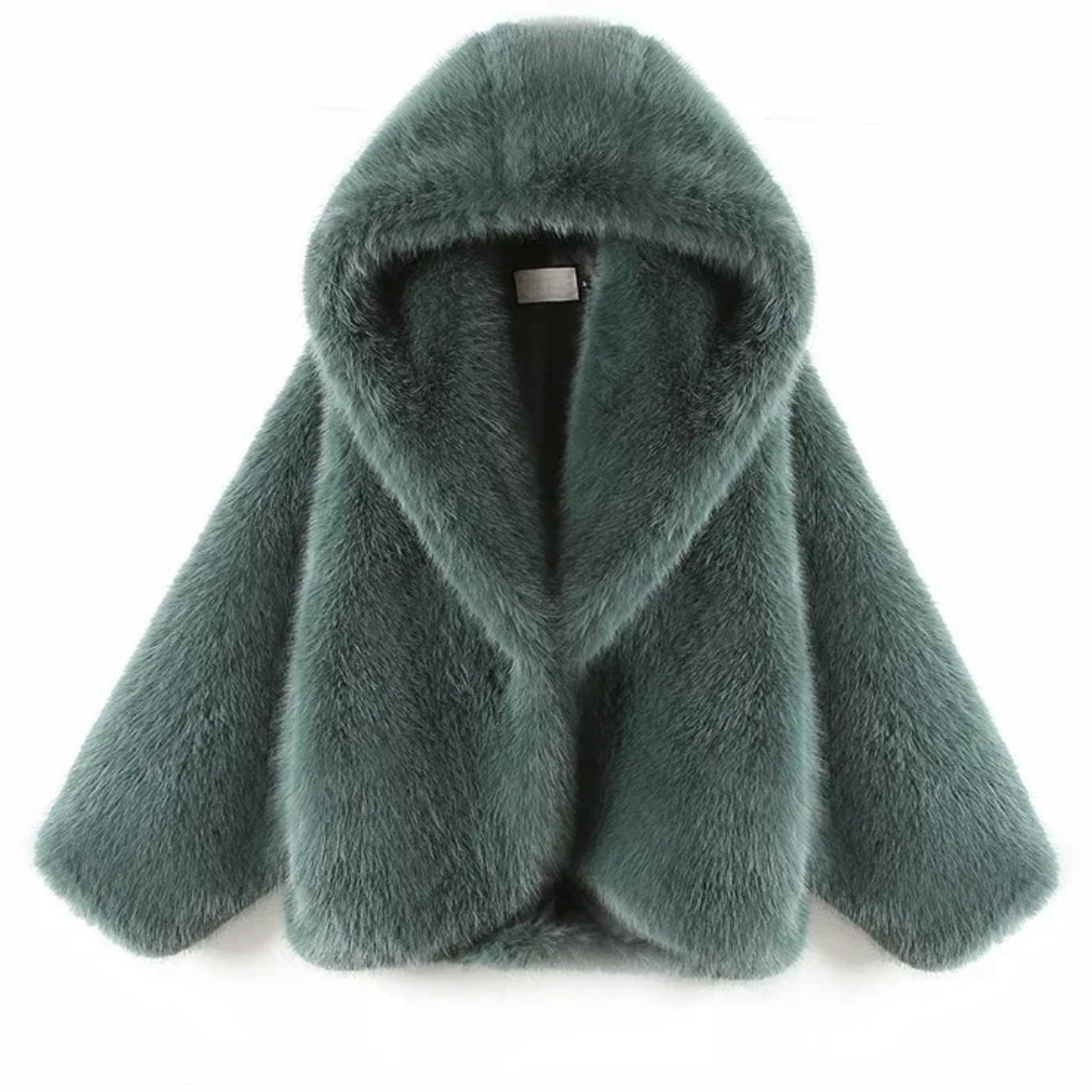 Hooded Batwing Faux Fur Coat - Festigal