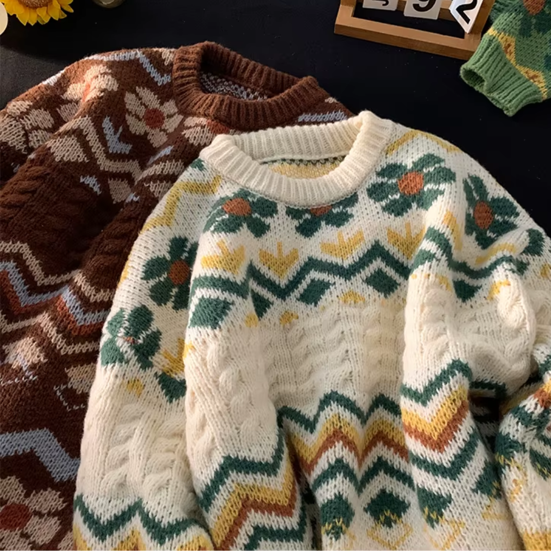 Men's Flower Aztec Knit Jumper - Festigal