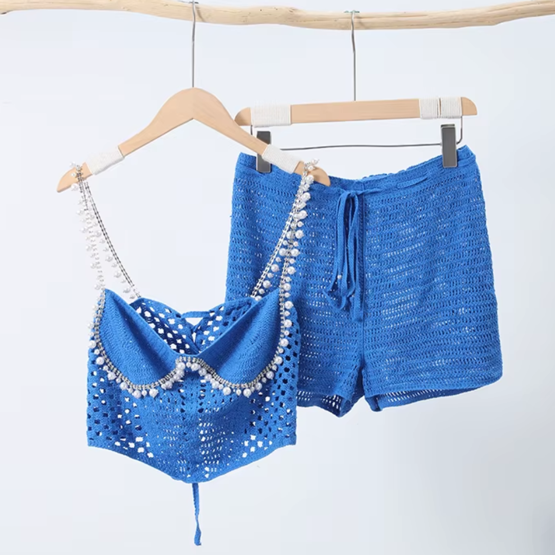 Crochet Pearl Trim Two Piece Set - Festigal