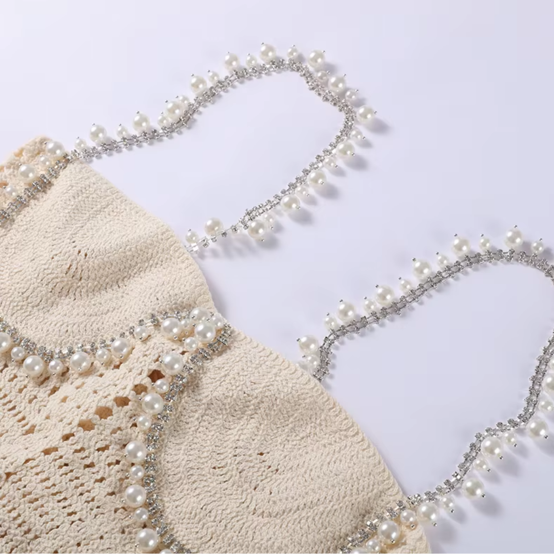 Crochet Pearl Trim Two Piece Set - Festigal