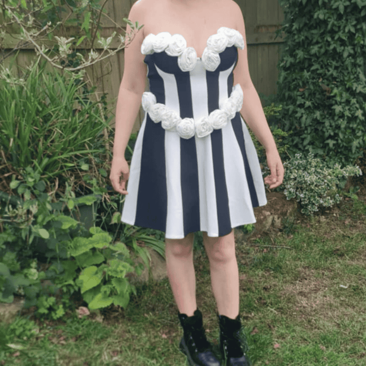 Monochrome 3D Flower A Line Dress - Festigal