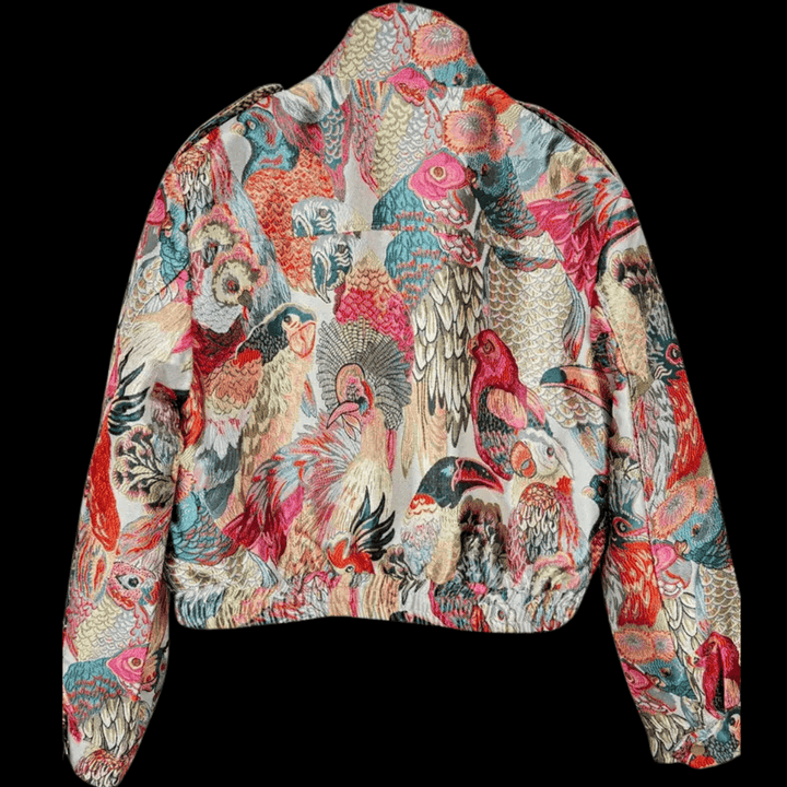 Jacquard Bird Print Bomber Jacket - Festigal