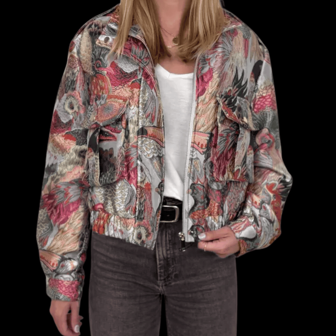 Jacquard Bird Print Bomber Jacket - Festigal