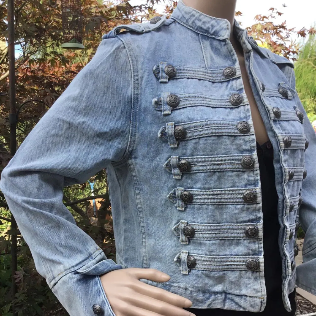 Retro Military Style Denim Jacket - Festigal