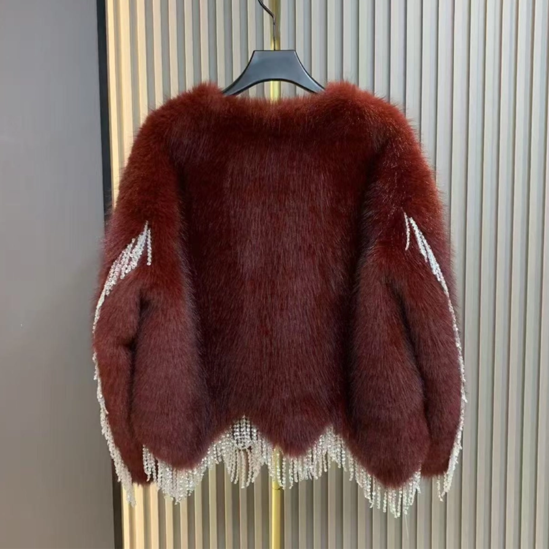 Faux Fur Beaded Tassel Jacket - Festigal