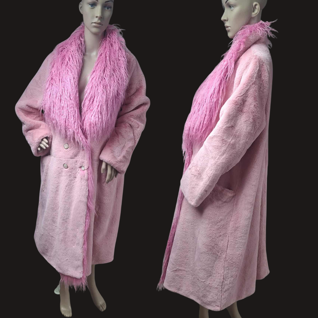 Pink Faux Fur Trim Collar Coat - Festigal