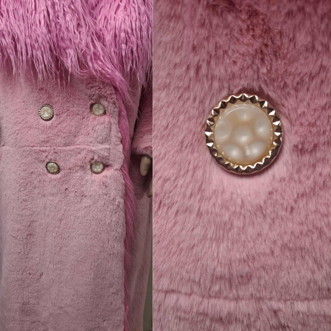 Pink Faux Fur Trim Collar Coat - Festigal