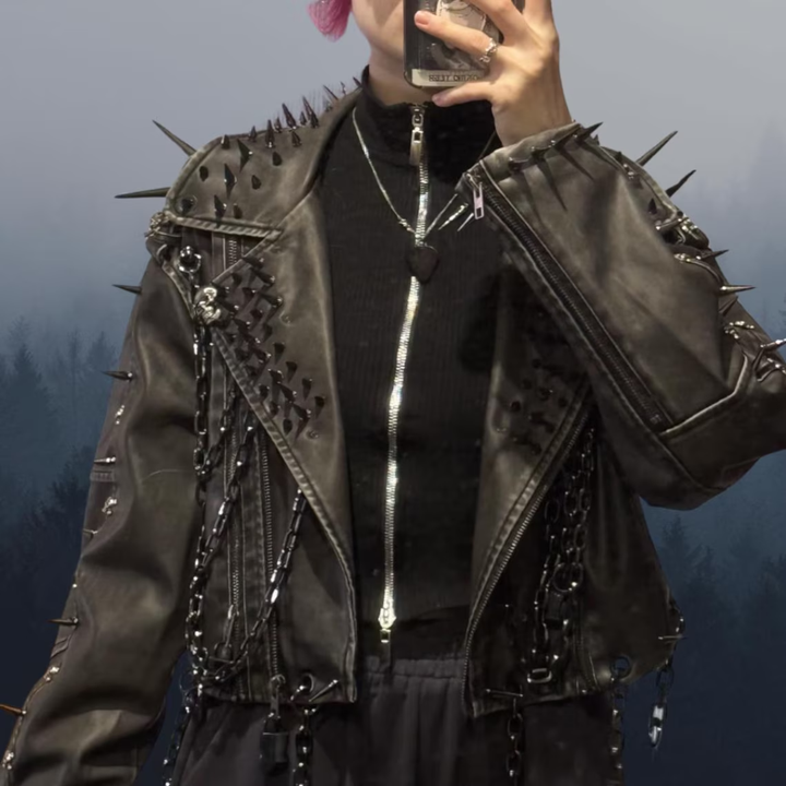 Faux Leather Spiked Jacket - Festigal
