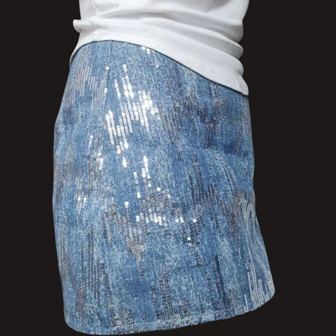 Blue Sequin High Waist Skirt - Festigal