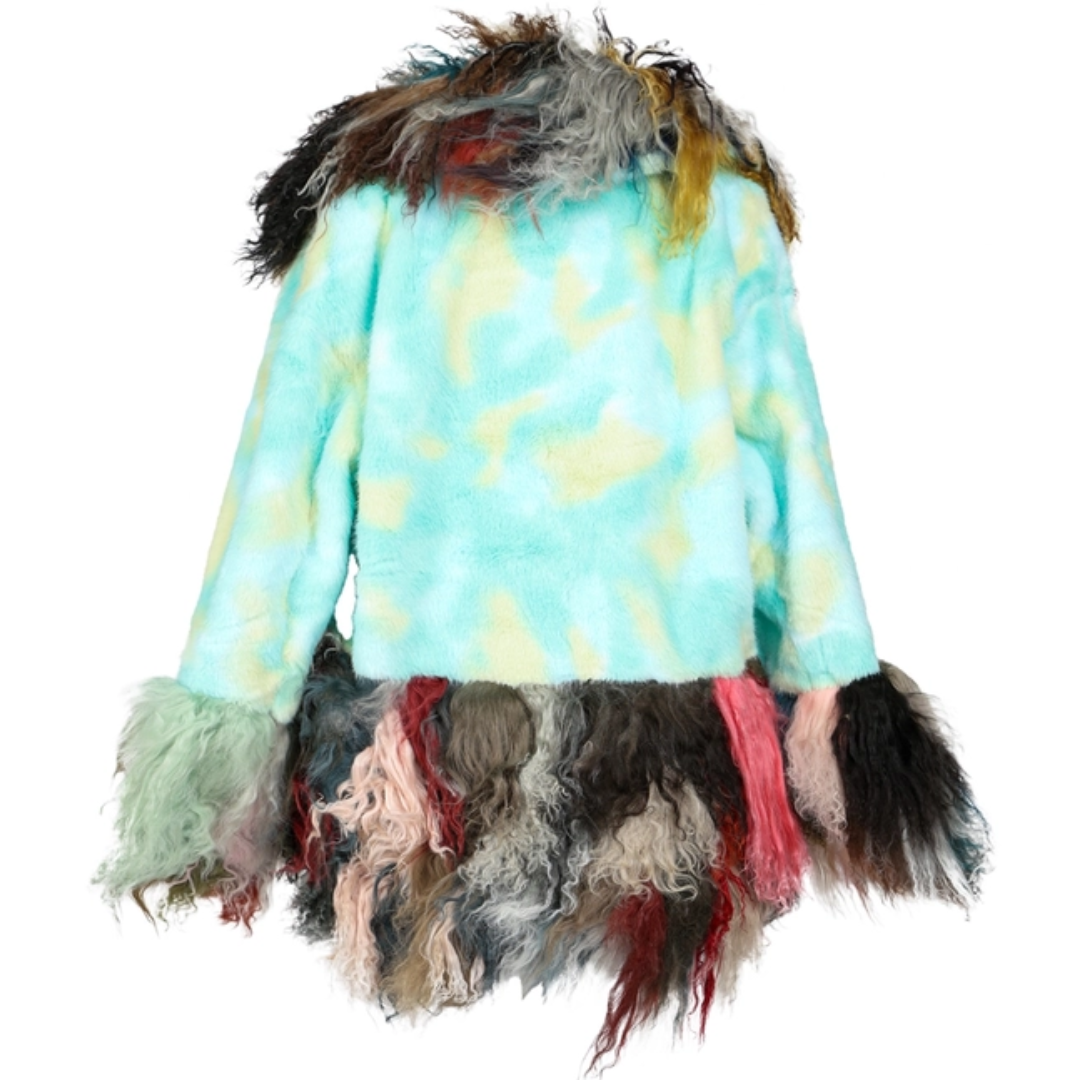 Multicoloured Patchwork Faux Fur Trim Jacket