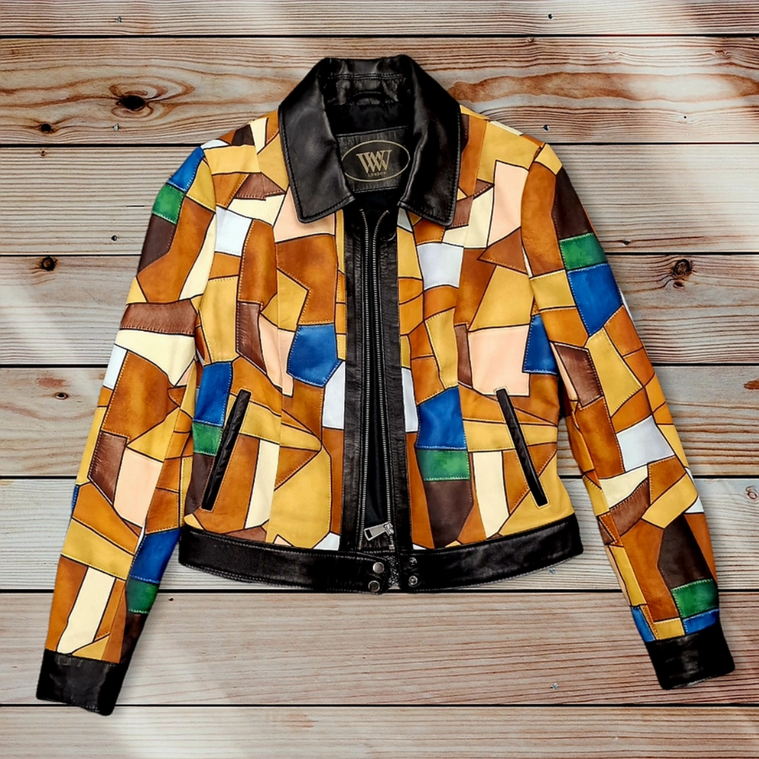 Leather Patchwork Biker Jacket
