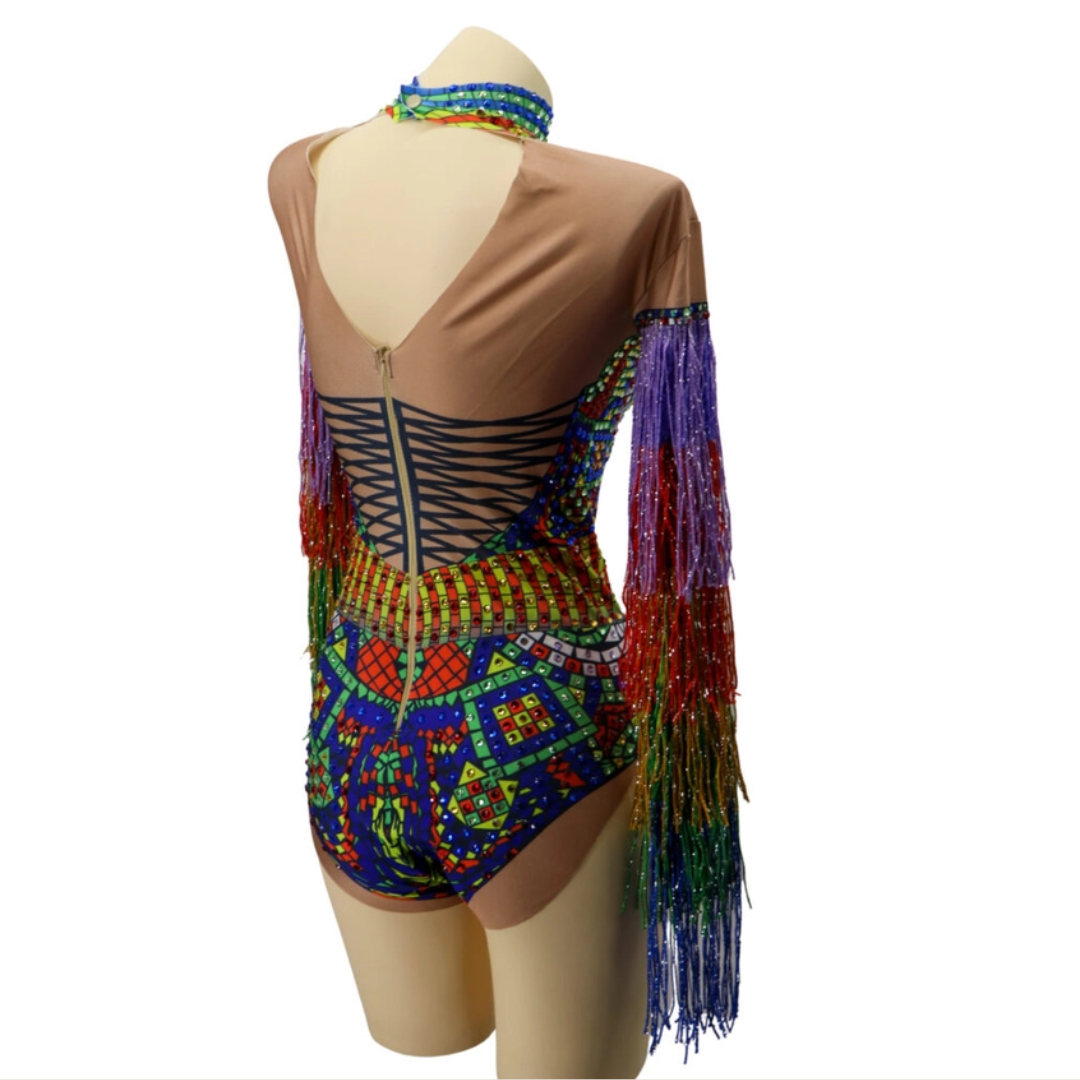 Rainbow Tassel Eye Rhinestone Bodysuit