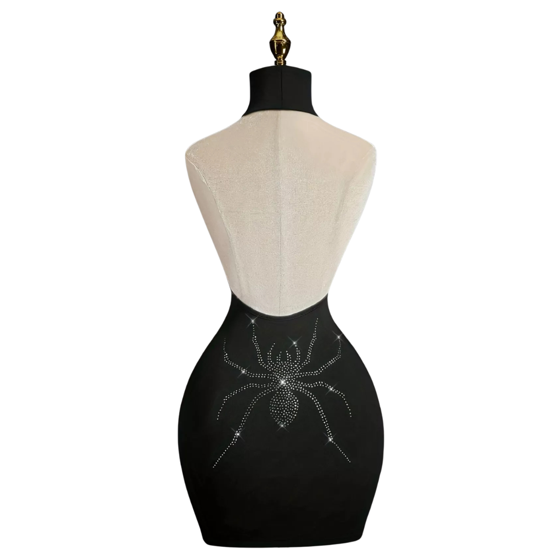 Rhinestone Spider Halter Neck Bodycon Dress