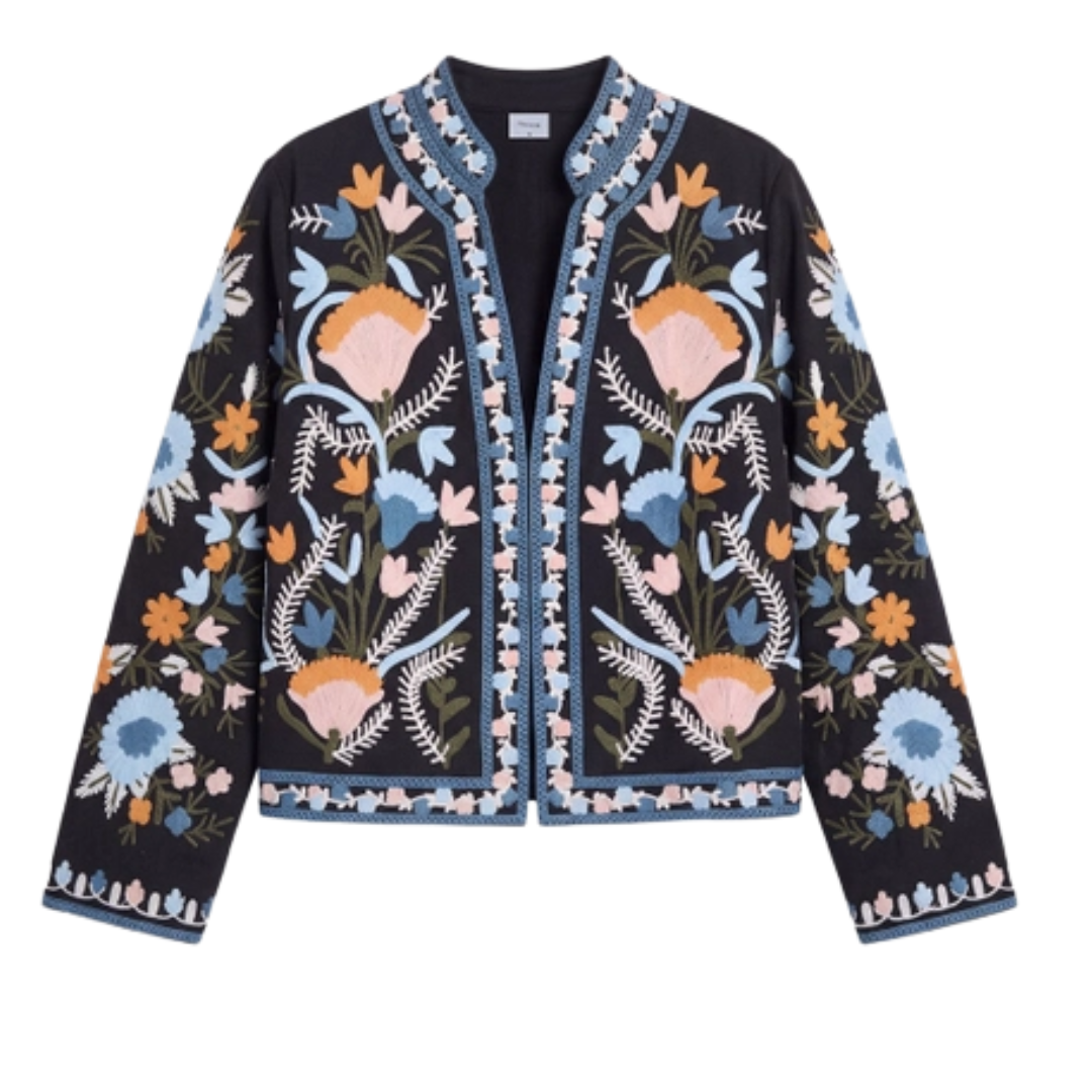 Floral Embroidered Cotton Gabardine Jacket 🌸