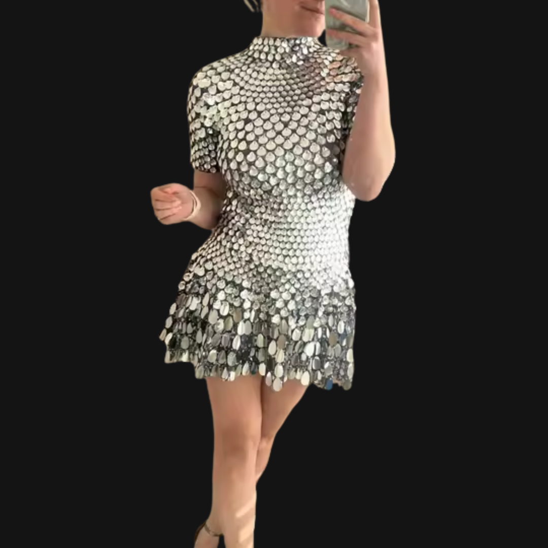Schimmerndes Pailletten-Meerjungfrauen-Trikot-Mikrokleid
