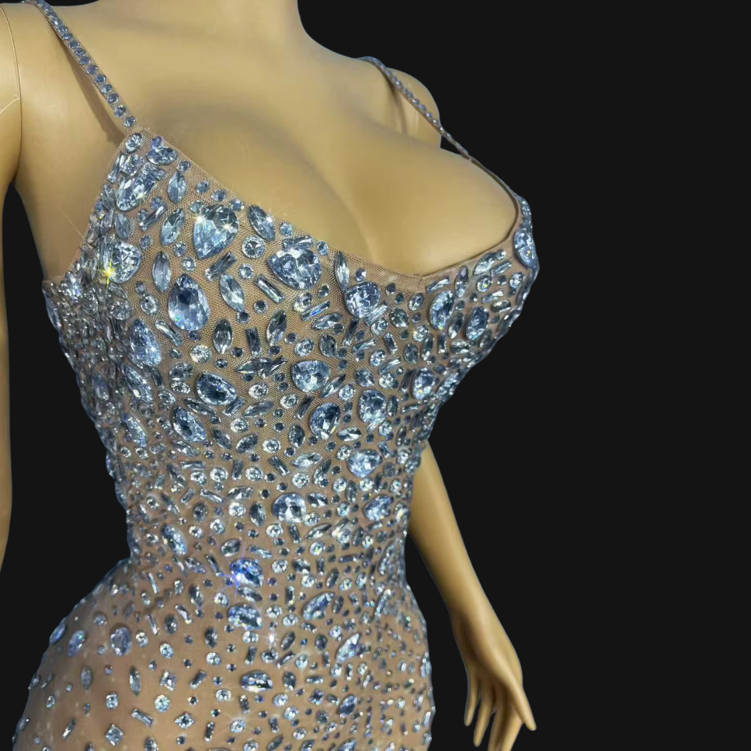 Rhinestone Mesh Maxi Dress