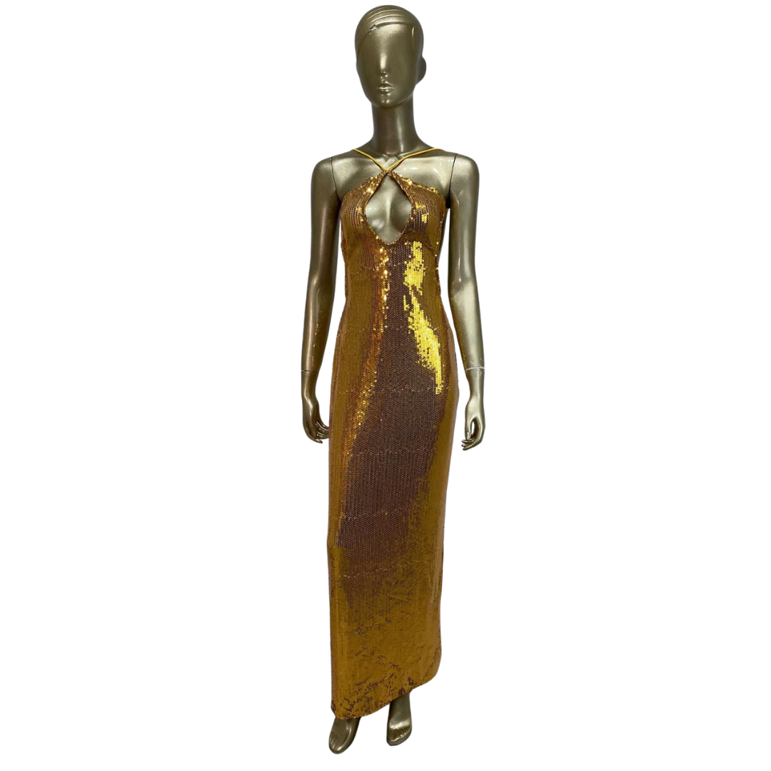 Gold Sequin Halterneck Maxi Dress