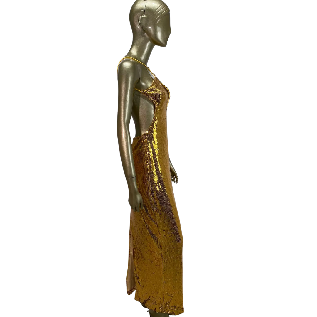 Gold Sequin Halterneck Maxi Dress