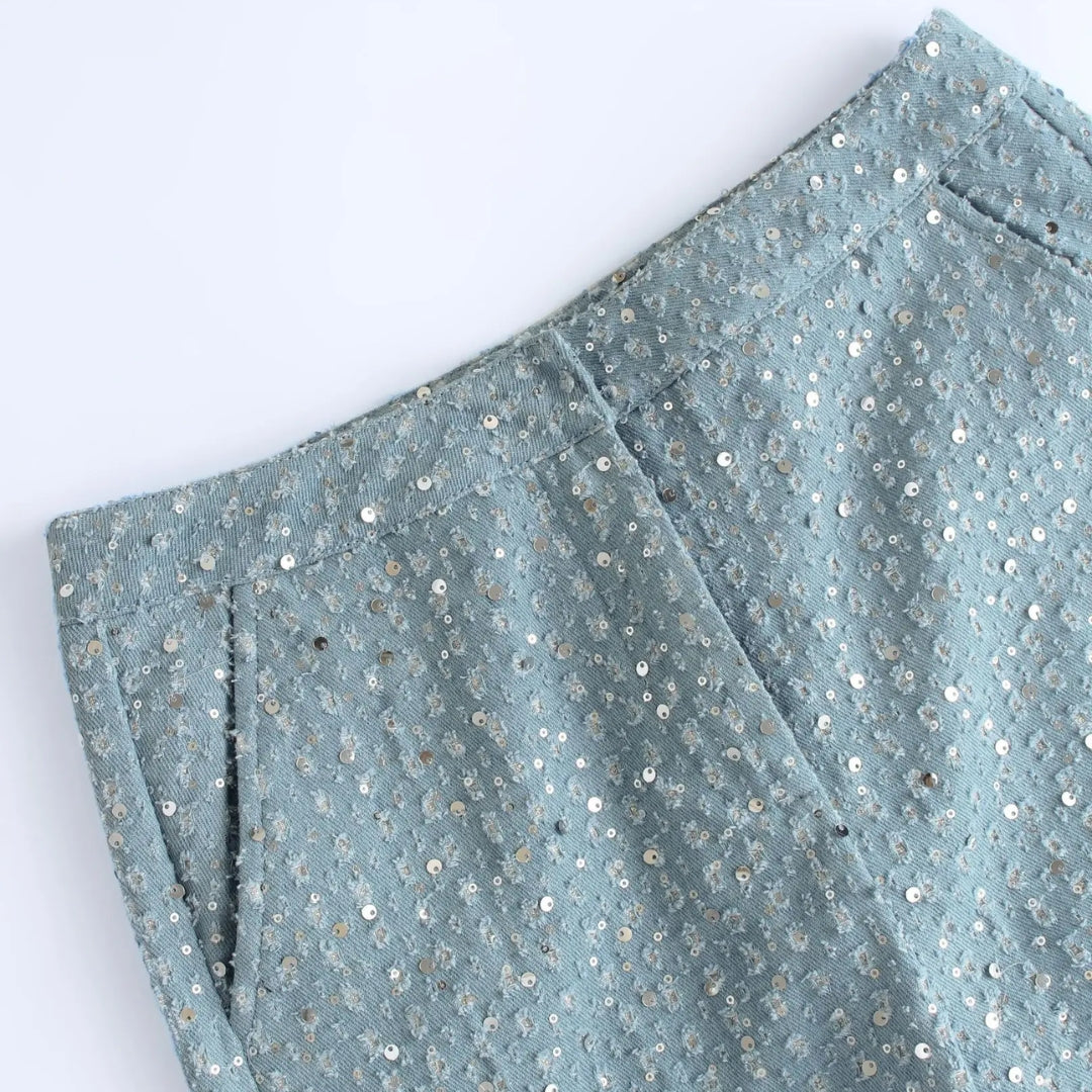 Sequin Denim Corset and Pants Two-Piece Set - Festigal