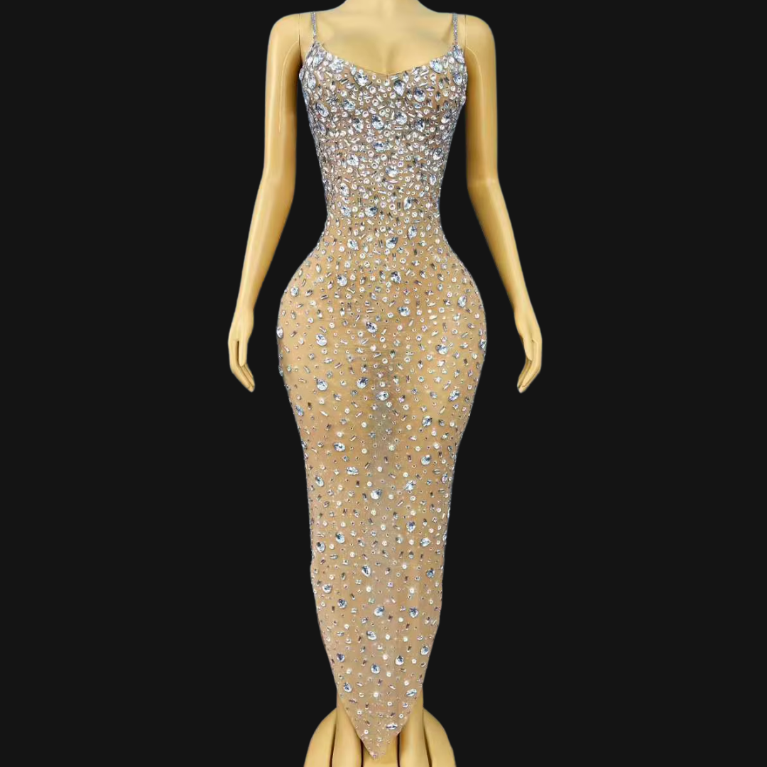 Rhinestone Mesh Maxi Dress