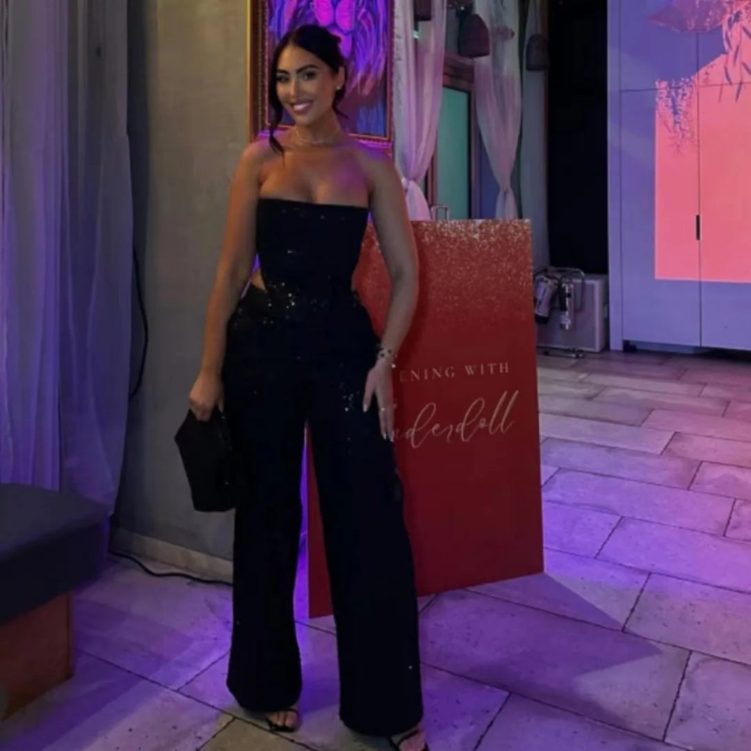 Sequin Denim Corset and Pants Two-Piece Set - Festigal