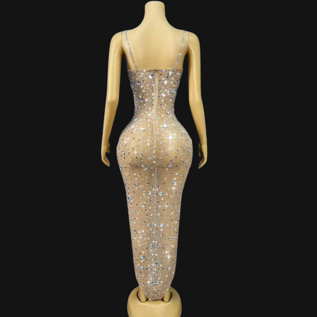 Rhinestone Mesh Maxi Dress