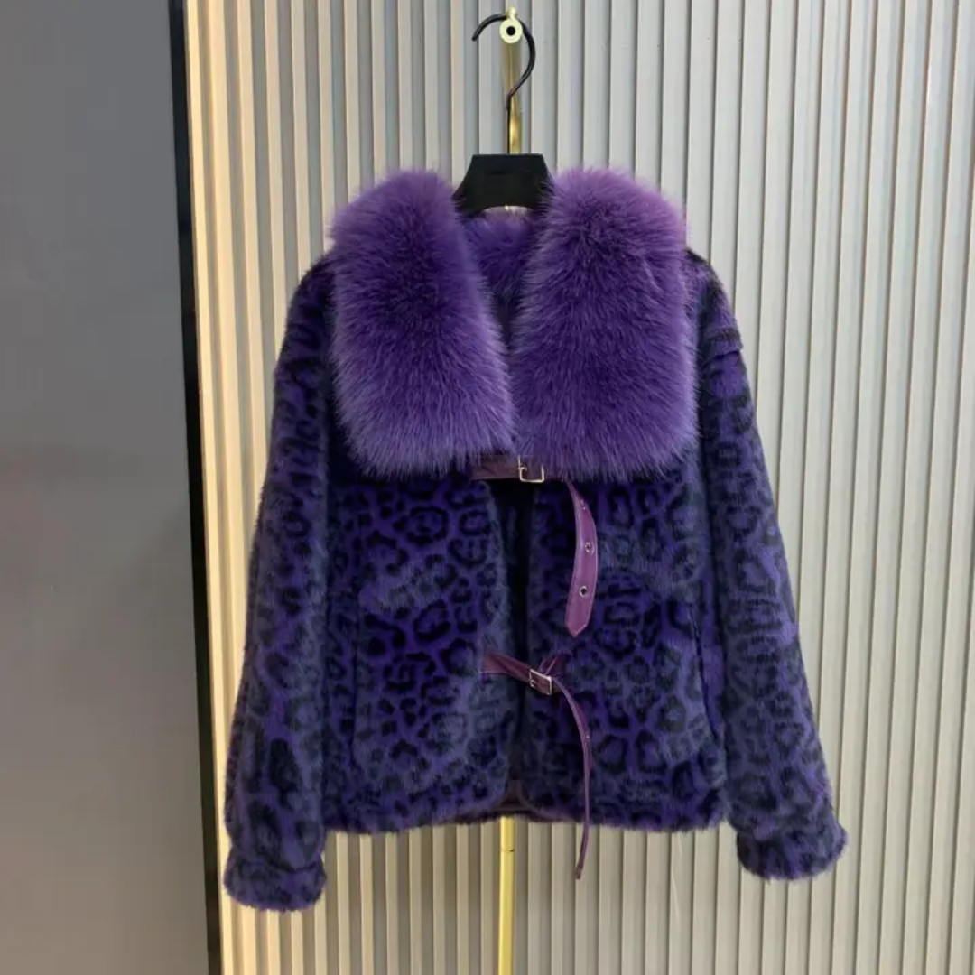 Leopard Print Buckled Faux Fur Jacket - Festigal