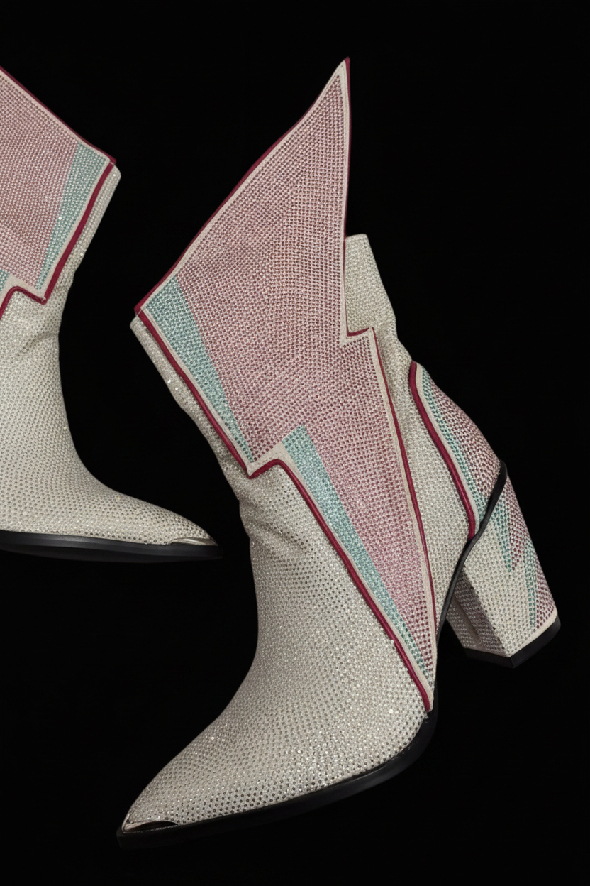Pink Sequin Lightening Bolt Boots