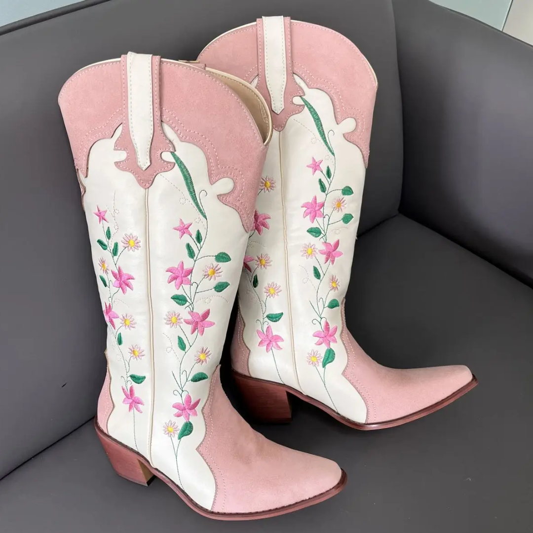 Pink and white cowgirl boots deals