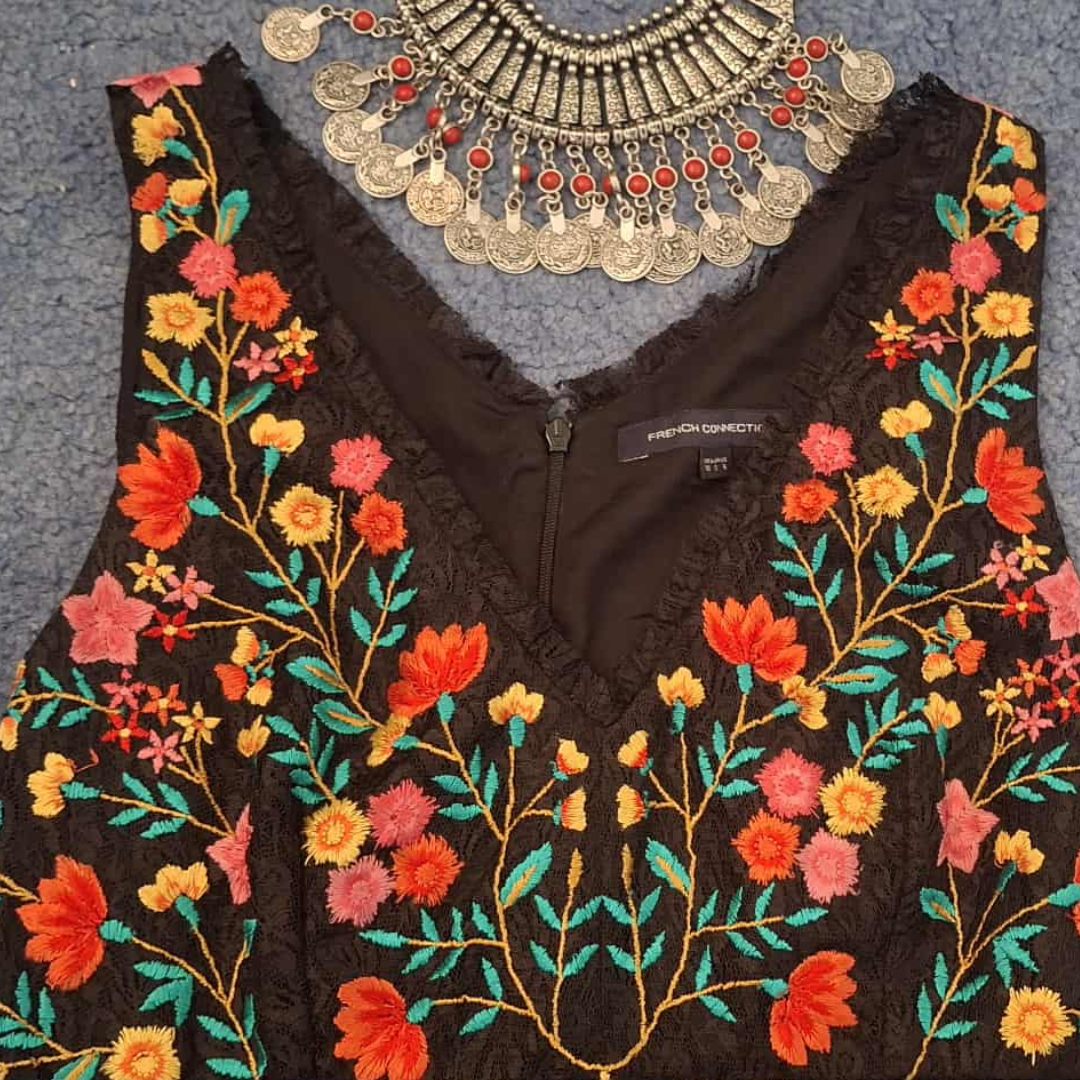 French Connection Amity Embroidered Dress Size 10. - Festigal