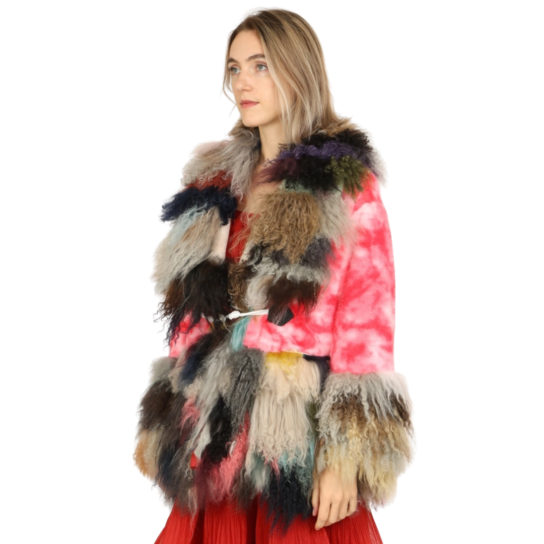 Multicoloured Patchwork Faux Fur Trim Jacket